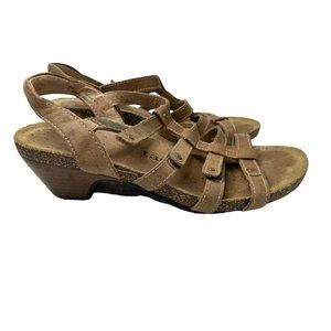 Taos Women's Spirit Brown Leather Wedge Sandals Size 6